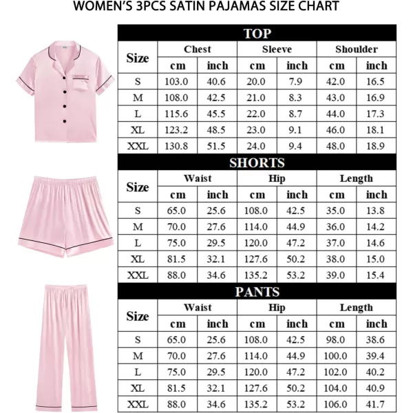 imageSWOMOG Womens Silk Satin Pajamas Sets 4PCS Long Sleeve Sleepwear Button Down Pjs Sets 3PCS Lounge Set Pants ampamp ShortsPink3pcs