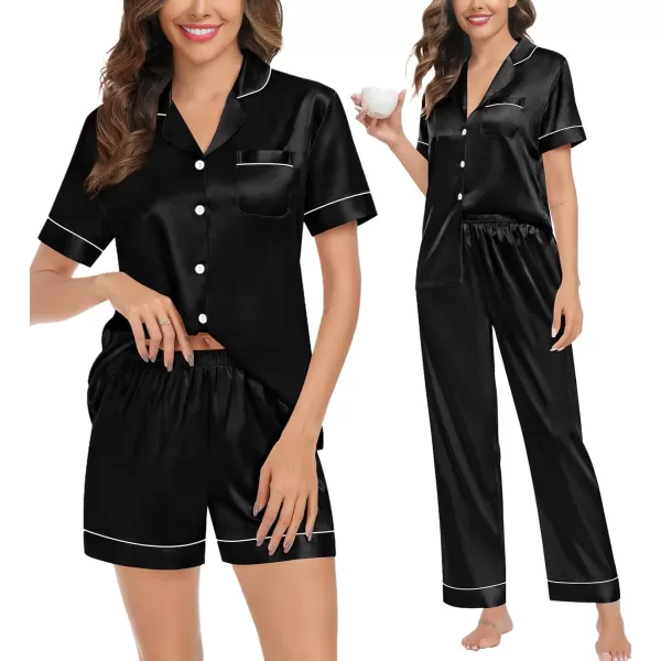 imageSWOMOG Womens Silk Satin Pajamas Sets 4PCS Long Sleeve Sleepwear Button Down Pjs Sets 3PCS Lounge Set Pants ampamp ShortsPink3pcs