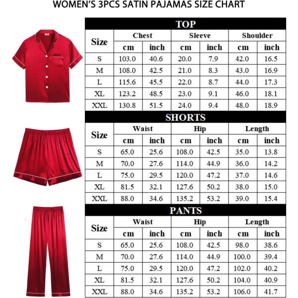 imageSWOMOG Womens Silk Satin Pajamas Sets 4PCS Long Sleeve Sleepwear Button Down Pjs Sets 3PCS Lounge Set Pants ampamp ShortsRed3pcs