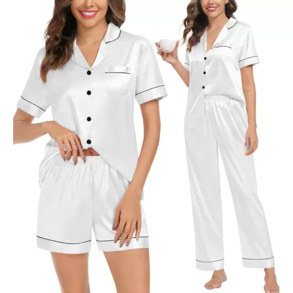 imageSWOMOG Womens Silk Satin Pajamas Sets 4PCS Long Sleeve Sleepwear Button Down Pjs Sets 3PCS Lounge Set Pants ampamp ShortsWhite3pcs