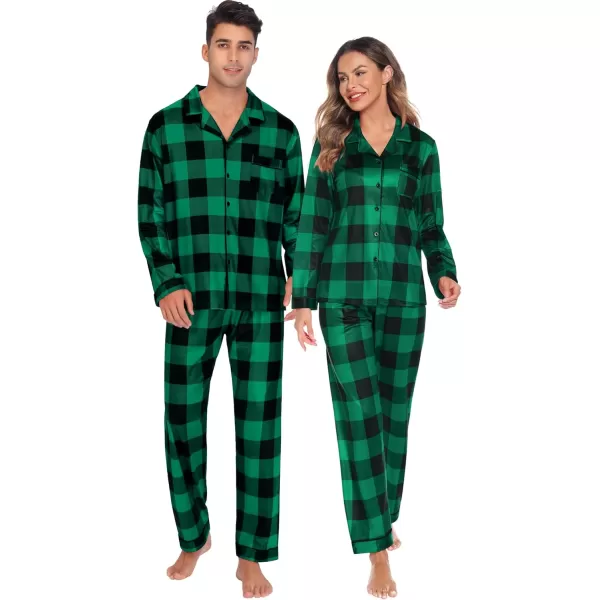 imageSWOMOG Couples Christmas Pajamas Set Women ampamp Men Long Sleeve Pj Set Party Holiday Sleepwear ButtonDown Loungewear SetBig Green With Black Grid