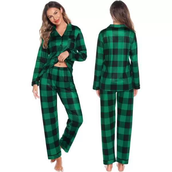 imageSWOMOG Couples Christmas Pajamas Set Women ampamp Men Long Sleeve Pj Set Party Holiday Sleepwear ButtonDown Loungewear SetBig Green With Black Grid