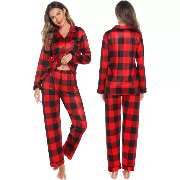 imageSWOMOG Couples Christmas Pajamas Set Women ampamp Men Long Sleeve Pj Set Party Holiday Sleepwear ButtonDown Loungewear SetBig Red With Black Grid