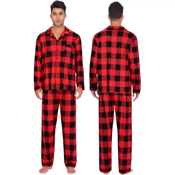 imageSWOMOG Couples Christmas Pajamas Set Women ampamp Men Long Sleeve Pj Set Party Holiday Sleepwear ButtonDown Loungewear SetBig Red With Black Grid