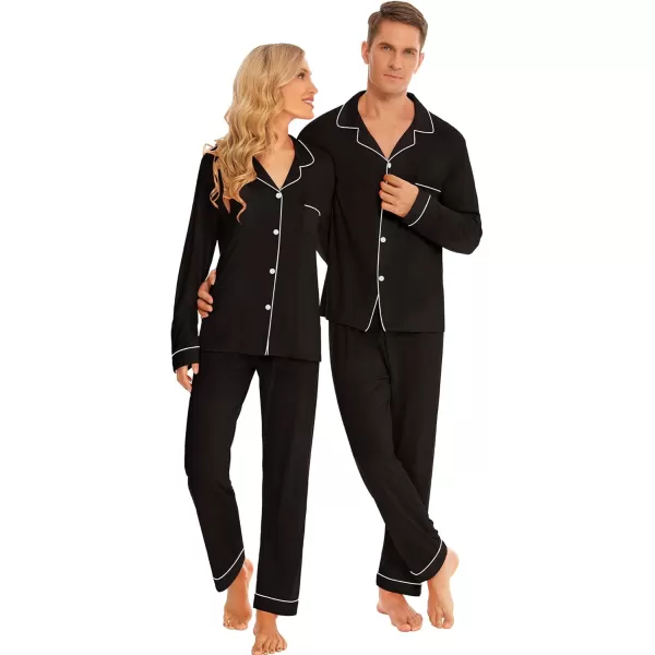 imageSWOMOG Couples Christmas Pajamas Set Women ampamp Men Long Sleeve Pj Set Party Holiday Sleepwear ButtonDown Loungewear SetBlack