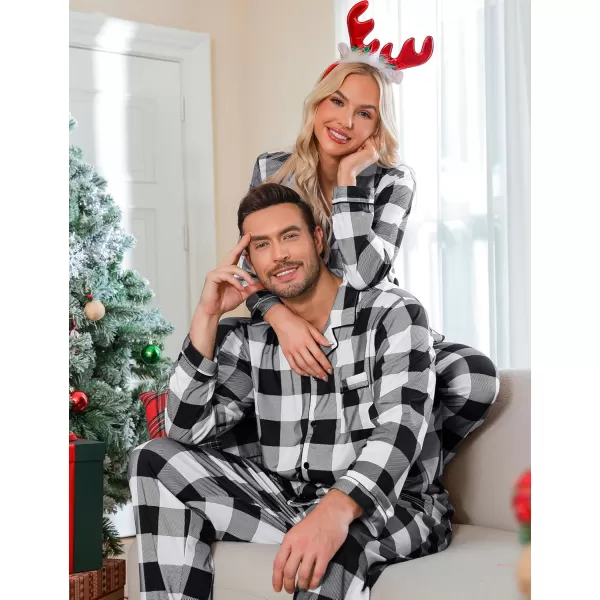 imageSWOMOG Couples Christmas Pajamas Set Women ampamp Men Long Sleeve Pj Set Party Holiday Sleepwear ButtonDown Loungewear SetBlack White Grid