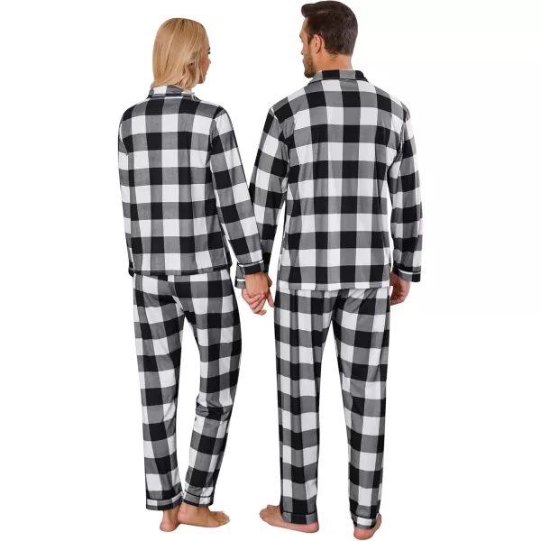 imageSWOMOG Couples Christmas Pajamas Set Women ampamp Men Long Sleeve Pj Set Party Holiday Sleepwear ButtonDown Loungewear SetBlack White Grid