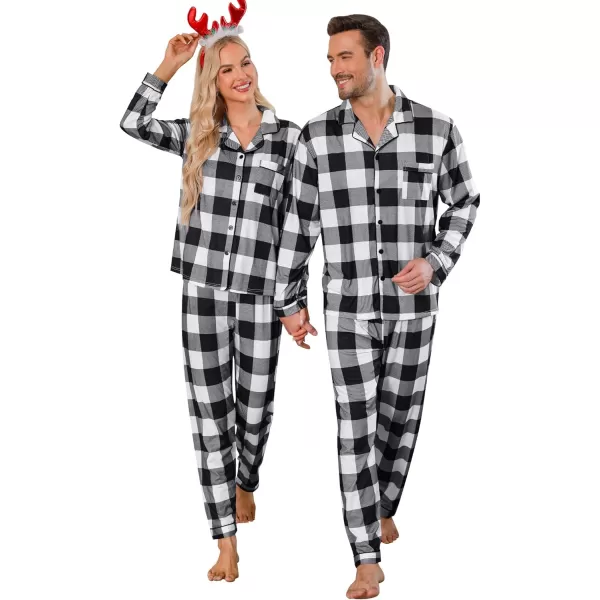 imageSWOMOG Couples Christmas Pajamas Set Women ampamp Men Long Sleeve Pj Set Party Holiday Sleepwear ButtonDown Loungewear SetBlack White Grid