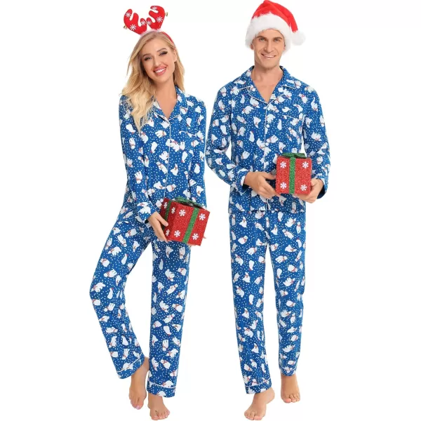 imageSWOMOG Couples Christmas Pajamas Set Women ampamp Men Long Sleeve Pj Set Party Holiday Sleepwear ButtonDown Loungewear SetBlue With Polar Bear