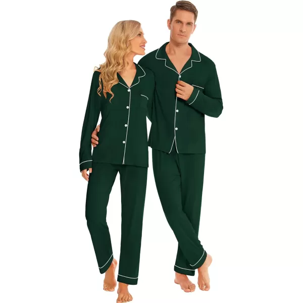 imageSWOMOG Couples Christmas Pajamas Set Women ampamp Men Long Sleeve Pj Set Party Holiday Sleepwear ButtonDown Loungewear SetGreen