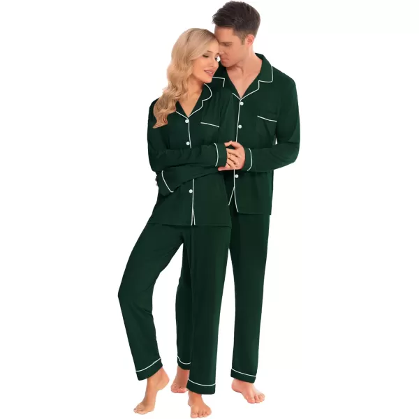 imageSWOMOG Couples Christmas Pajamas Set Women ampamp Men Long Sleeve Pj Set Party Holiday Sleepwear ButtonDown Loungewear SetGreen