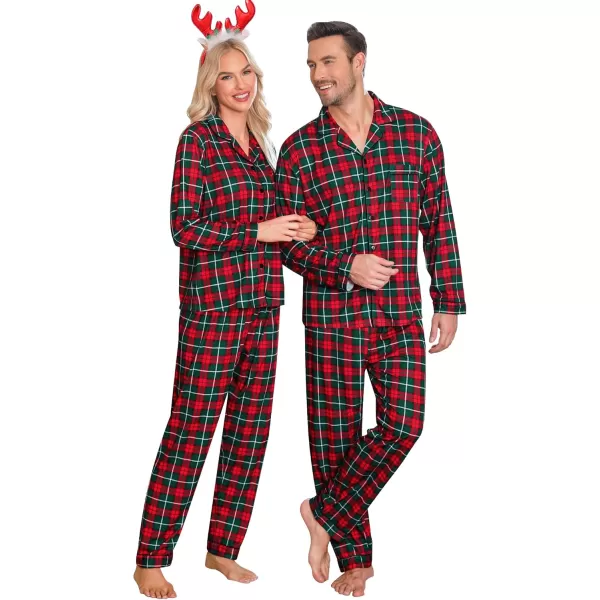 imageSWOMOG Couples Christmas Pajamas Set Women ampamp Men Long Sleeve Pj Set Party Holiday Sleepwear ButtonDown Loungewear SetGreen Grid