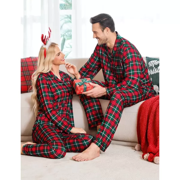 imageSWOMOG Couples Christmas Pajamas Set Women ampamp Men Long Sleeve Pj Set Party Holiday Sleepwear ButtonDown Loungewear SetGreen Grid