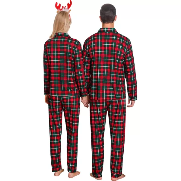 imageSWOMOG Couples Christmas Pajamas Set Women ampamp Men Long Sleeve Pj Set Party Holiday Sleepwear ButtonDown Loungewear SetGreen Grid