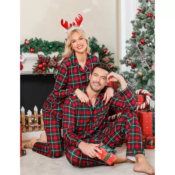 imageSWOMOG Couples Christmas Pajamas Set Women ampamp Men Long Sleeve Pj Set Party Holiday Sleepwear ButtonDown Loungewear SetGreen Grid