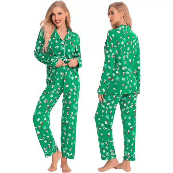 imageSWOMOG Couples Christmas Pajamas Set Women ampamp Men Long Sleeve Pj Set Party Holiday Sleepwear ButtonDown Loungewear SetGreen With Santa Claus