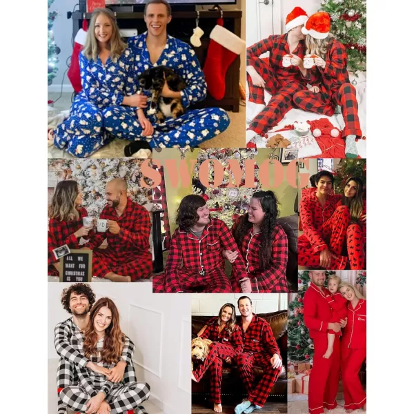 imageSWOMOG Couples Christmas Pajamas Set Women ampamp Men Long Sleeve Pj Set Party Holiday Sleepwear ButtonDown Loungewear SetGreen With Santa Claus