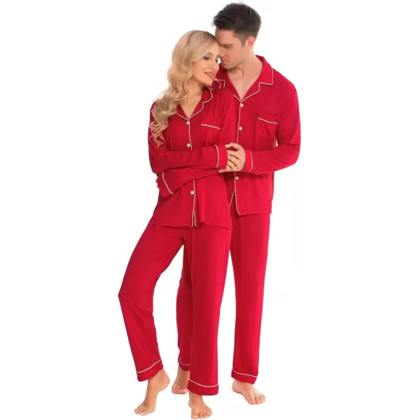 imageSWOMOG Couples Christmas Pajamas Set Women ampamp Men Long Sleeve Pj Set Party Holiday Sleepwear ButtonDown Loungewear SetRed