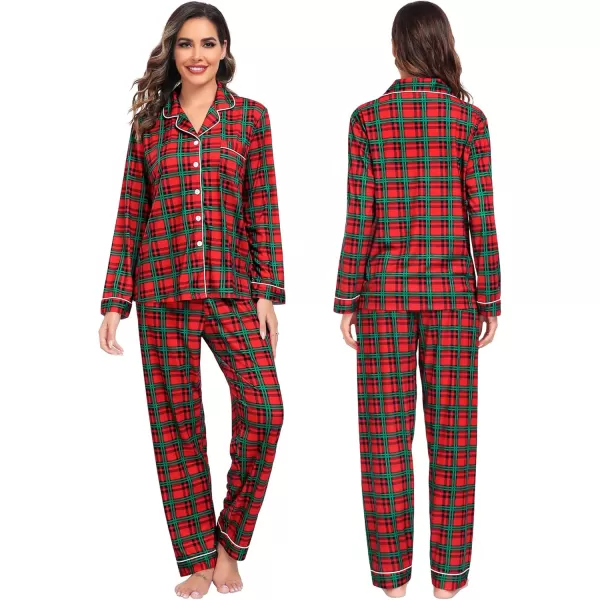 imageSWOMOG Couples Christmas Pajamas Set Women ampamp Men Long Sleeve Pj Set Party Holiday Sleepwear ButtonDown Loungewear SetRed Green Grid