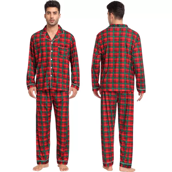 imageSWOMOG Couples Christmas Pajamas Set Women ampamp Men Long Sleeve Pj Set Party Holiday Sleepwear ButtonDown Loungewear SetRed Green Grid