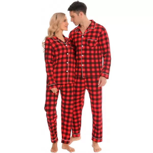 imageSWOMOG Couples Christmas Pajamas Set Women ampamp Men Long Sleeve Pj Set Party Holiday Sleepwear ButtonDown Loungewear SetRed With Black Grid