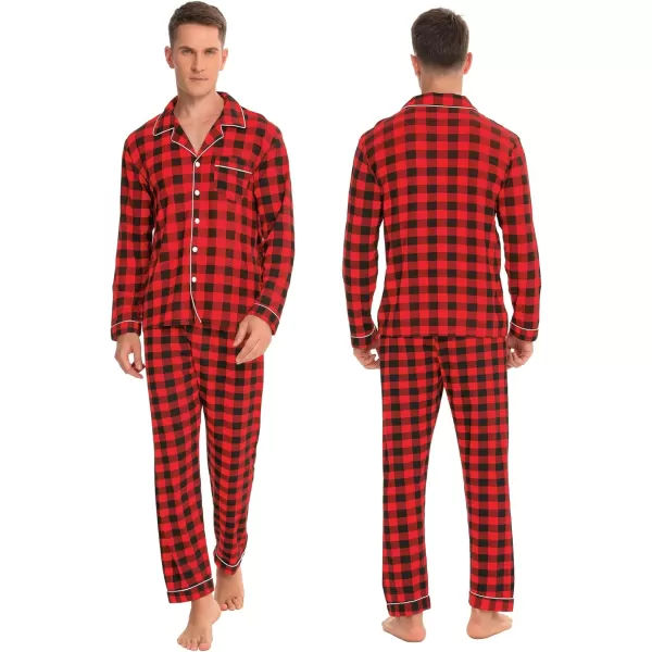 imageSWOMOG Couples Christmas Pajamas Set Women ampamp Men Long Sleeve Pj Set Party Holiday Sleepwear ButtonDown Loungewear SetRed With Black Grid