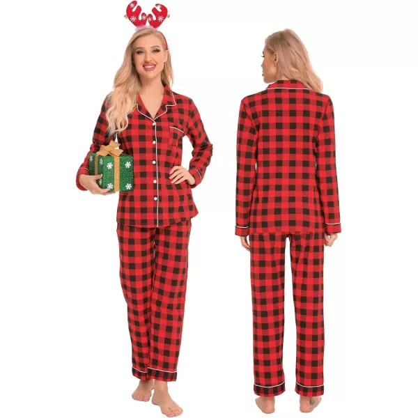 imageSWOMOG Couples Christmas Pajamas Set Women ampamp Men Long Sleeve Pj Set Party Holiday Sleepwear ButtonDown Loungewear SetRed With Black Grid