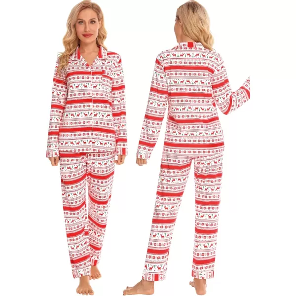 imageSWOMOG Couples Christmas Pajamas Set Women ampamp Men Long Sleeve Pj Set Party Holiday Sleepwear ButtonDown Loungewear SetWhite With Flower Deer