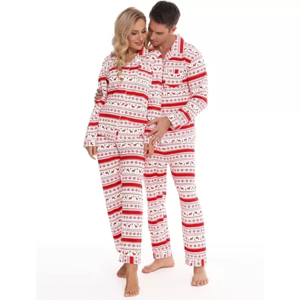 imageSWOMOG Couples Christmas Pajamas Set Women ampamp Men Long Sleeve Pj Set Party Holiday Sleepwear ButtonDown Loungewear SetWhite With Flower Deer