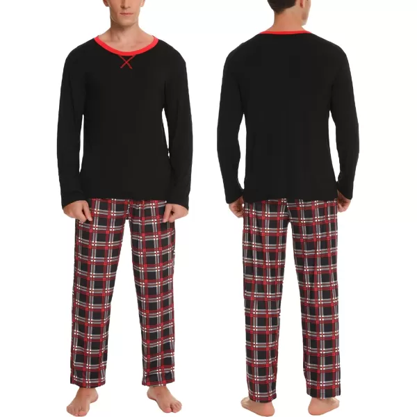 imageSWOMOG Men ampamp Women Pajama Sets for Couples Long Sleeve Sleepwear Plaid Pants Loungewear Set with PocketsBlack  Black Plaid