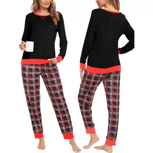 imageSWOMOG Men ampamp Women Pajama Sets for Couples Long Sleeve Sleepwear Plaid Pants Loungewear Set with PocketsBlack  Black Plaid