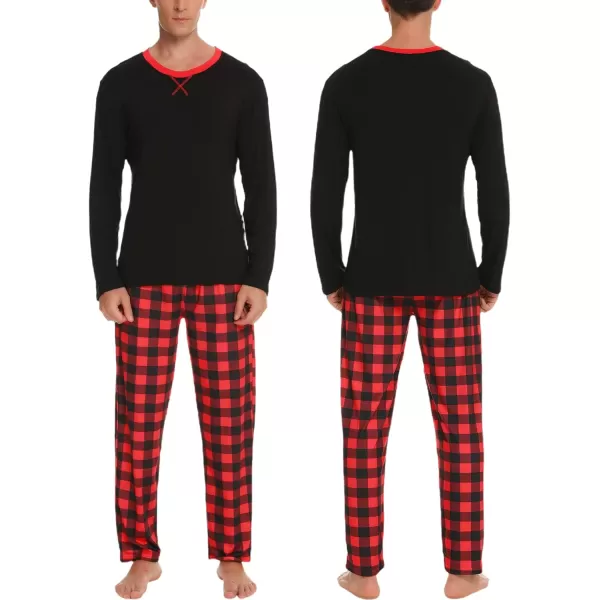 imageSWOMOG Men ampamp Women Pajama Sets for Couples Long Sleeve Sleepwear Plaid Pants Loungewear Set with PocketsBlack  Red Plaid