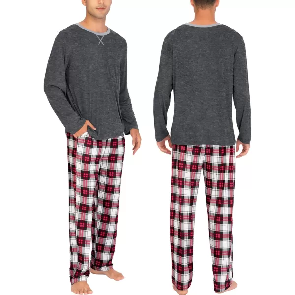 imageSWOMOG Men ampamp Women Pajama Sets for Couples Long Sleeve Sleepwear Plaid Pants Loungewear Set with PocketsDeep Grey  Black Plaid