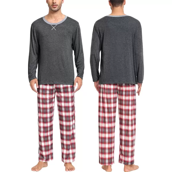 imageSWOMOG Men ampamp Women Pajama Sets for Couples Long Sleeve Sleepwear Plaid Pants Loungewear Set with PocketsDeep Grey  Grey Plaid