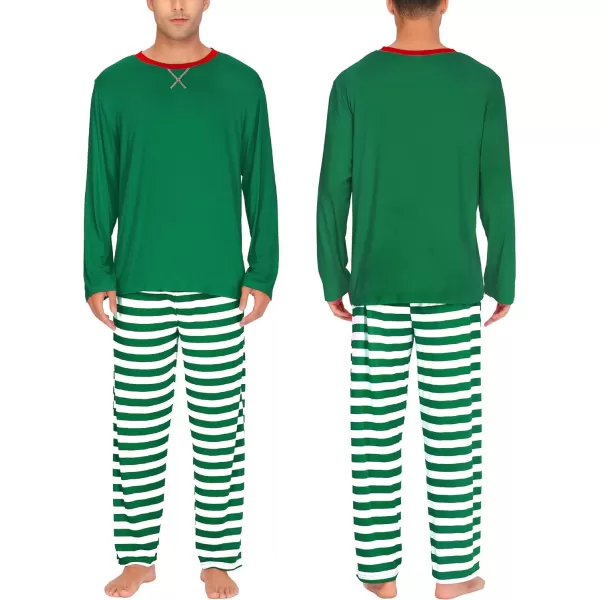 imageSWOMOG Men ampamp Women Pajama Sets for Couples Long Sleeve Sleepwear Plaid Pants Loungewear Set with PocketsGreen Stripes