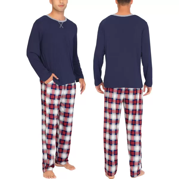 imageSWOMOG Men ampamp Women Pajama Sets for Couples Long Sleeve Sleepwear Plaid Pants Loungewear Set with PocketsNavy Blue  Blue Plaid