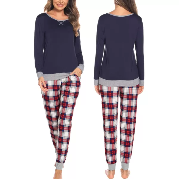 imageSWOMOG Men ampamp Women Pajama Sets for Couples Long Sleeve Sleepwear Plaid Pants Loungewear Set with PocketsNavy Blue  Blue Plaid