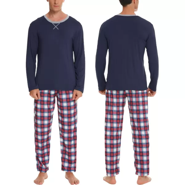 imageSWOMOG Men ampamp Women Pajama Sets for Couples Long Sleeve Sleepwear Plaid Pants Loungewear Set with PocketsNavy Blue  Red Plaid