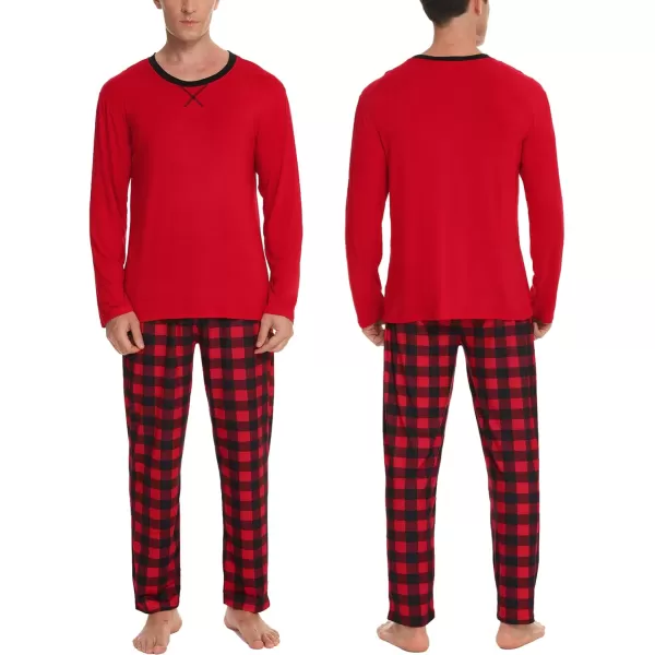 imageSWOMOG Men ampamp Women Pajama Sets for Couples Long Sleeve Sleepwear Plaid Pants Loungewear Set with PocketsRed