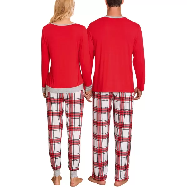 imageSWOMOG Men ampamp Women Pajama Sets for Couples Long Sleeve Sleepwear Plaid Pants Loungewear Set with PocketsRed White Plaid