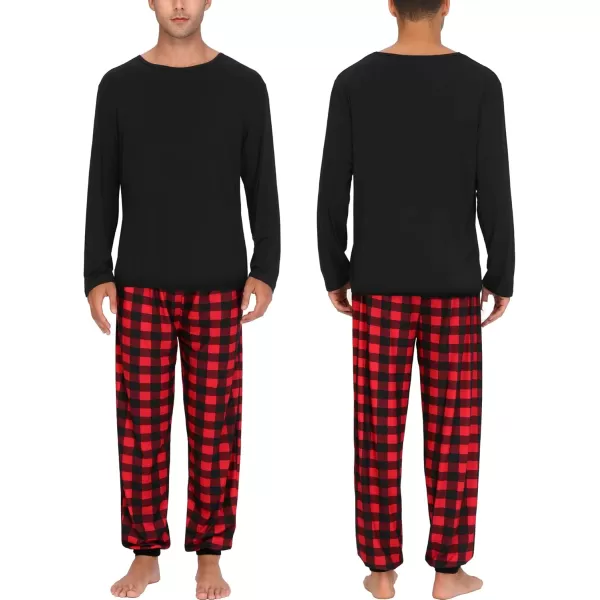 imageSWOMOG Men ampamp Women Pajama Sets for Couples Long Sleeve Sleepwear Plaid Pants Loungewear Set with PocketsZ  Black  Solid Top