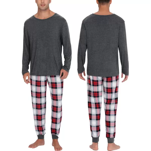 imageSWOMOG Men ampamp Women Pajama Sets for Couples Long Sleeve Sleepwear Plaid Pants Loungewear Set with PocketsZ  Deep Grey  Solid Top