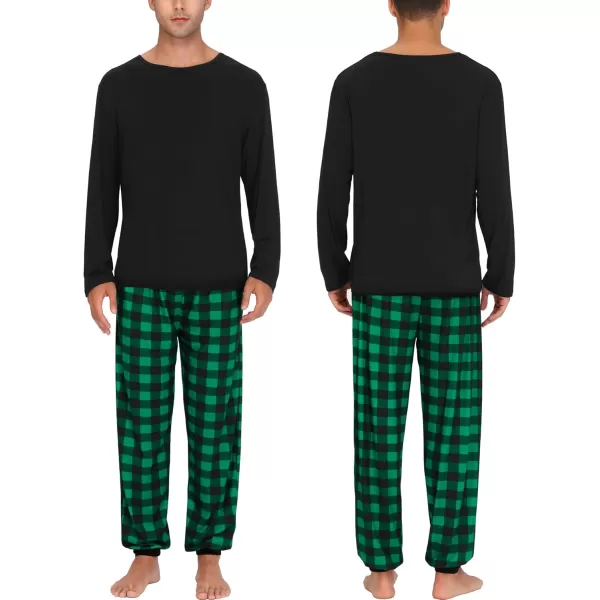 imageSWOMOG Men ampamp Women Pajama Sets for Couples Long Sleeve Sleepwear Plaid Pants Loungewear Set with PocketsZ  Green  Solid Top