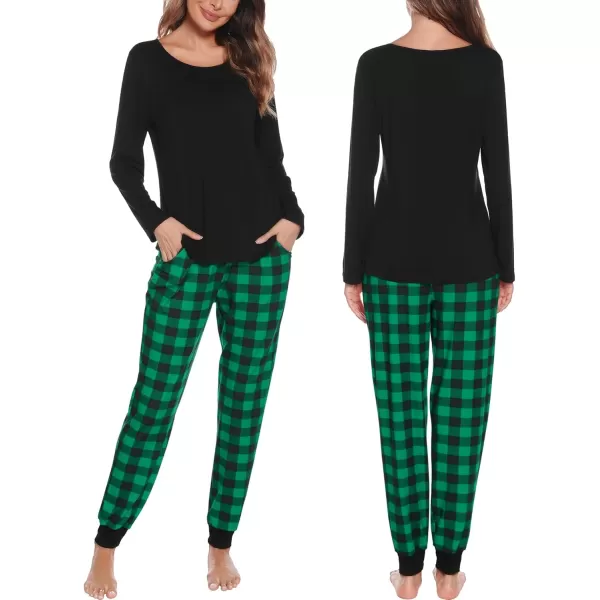 imageSWOMOG Men ampamp Women Pajama Sets for Couples Long Sleeve Sleepwear Plaid Pants Loungewear Set with PocketsZ  Green  Solid Top