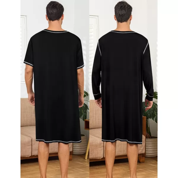 imageSWOMOG Mens 2 Pack Nightshirt Comfy Big ampamp Tall Henley Sleep Shirt Soft Loose Pajama Short ampamp Long Sleeve Nightgown SXXLBlack