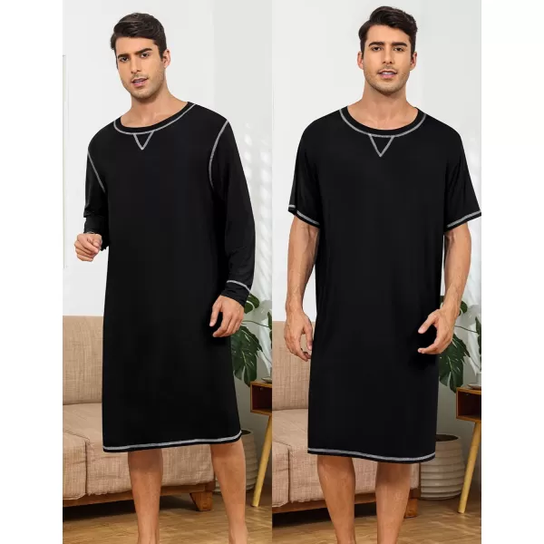 imageSWOMOG Mens 2 Pack Nightshirt Comfy Big ampamp Tall Henley Sleep Shirt Soft Loose Pajama Short ampamp Long Sleeve Nightgown SXXLBlack