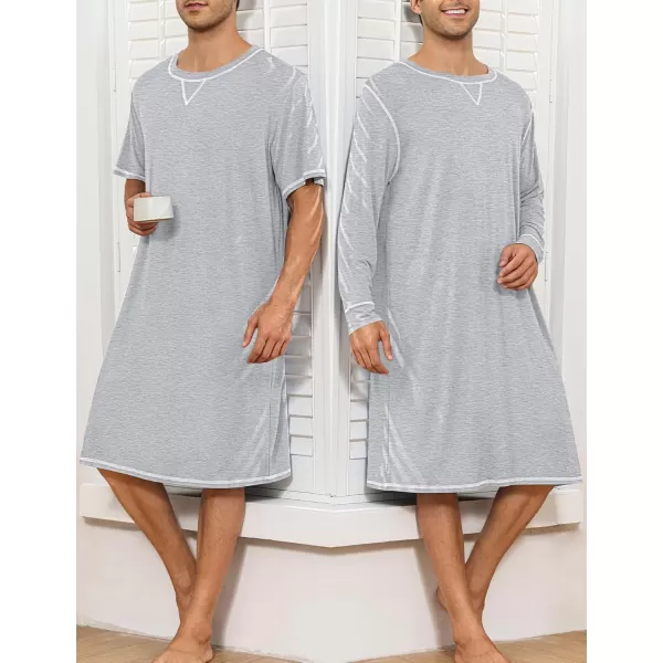 imageSWOMOG Mens 2 Pack Nightshirt Comfy Big ampamp Tall Henley Sleep Shirt Soft Loose Pajama Short ampamp Long Sleeve Nightgown SXXLGrey