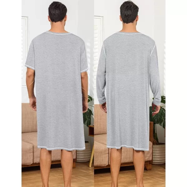 imageSWOMOG Mens 2 Pack Nightshirt Comfy Big ampamp Tall Henley Sleep Shirt Soft Loose Pajama Short ampamp Long Sleeve Nightgown SXXLGrey