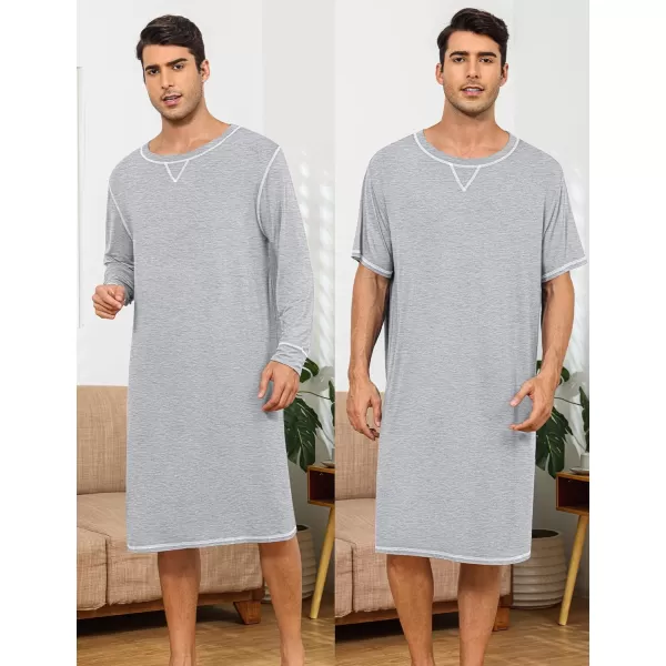 imageSWOMOG Mens 2 Pack Nightshirt Comfy Big ampamp Tall Henley Sleep Shirt Soft Loose Pajama Short ampamp Long Sleeve Nightgown SXXLGrey