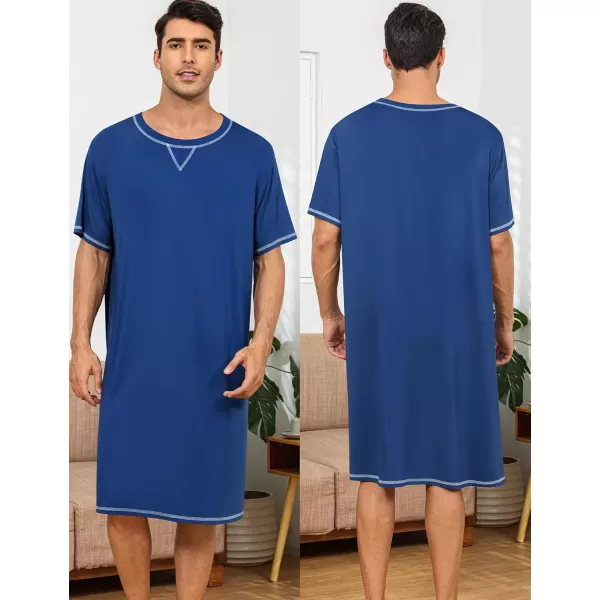 imageSWOMOG Mens 2 Pack Nightshirt Comfy Big ampamp Tall Henley Sleep Shirt Soft Loose Pajama Short ampamp Long Sleeve Nightgown SXXLNavy